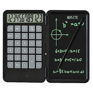 2 in 1 calculator with erasable lcd writing pad standard 12 digit multi-function type-c usb rechargeable battery calculator with 65 inch lcd writing board for students professionals black