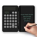 2 in 1 Calculator with Erasable LCD Writing Pad Standard 12 Digit Multi-Function Dual Battery and Solar Operated Calculators with 6 Inch LCD Writing Board for Students, Professionals (Black)