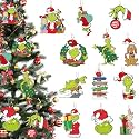 HASTHIP® 24pcs Funny Grinch Christmas Decorations Christmas Tree Wooden Hanging Ornaments Assorted Grinch -themed Christmas Tree Decorations for Home Decor Merry Grinch Mas Party Home Decoration