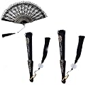 HASTHIP® Hand Fan Chinese Fan Hand Fan Black Lace Tassel Fan Chinese Fan Vintage Folding Hand Fan Gift for Ladies
