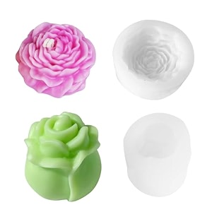 hasthip 2pcs flower silicone molds resin candle mold 3d bloom rose peony fondant mold silicone molds for soy wax beeswax candle making resin polymer clay craft gift