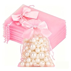 hasthip 30pcs drawstrings potli bags for gifting return gift bags organza gift bags with ribbon for jewelry candy wedding party favors amp small gifts elegant pink packaging pouches 20x15cm