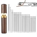 HASTHIP 30Pcs Self Threading Needles, Mixed Sizes, with Wood Case