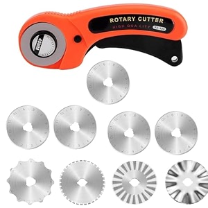 hasthip 45mm rotary cutter with 9pcs 5 types extra blades automatic fabric roller skip rotary blades rotary blades for sewing fabric leather quilting cutter paper perforating tool