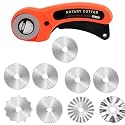 HASTHIP® 45mm Rotary Cutter with 9pcs 5 Types Extra Blades Automatic Fabric Roller Skip Rotary Blades Rotary Blades for Sewing Fabric Leather Quilting Cutter Paper Perforating Tool