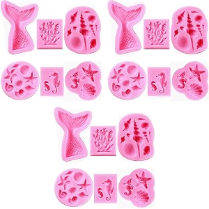 hasthip 6 pack marine theme silicone fondant molds for resin art diy craft mermaid tail seahorse starfish conch seashell turtle food grade multipurpose baking amp casting kit 3 pcs each