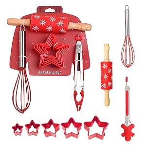hasthip 8 pcs christmas baking kit cookie cutters whisk rolling pin