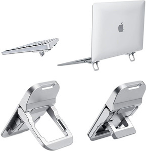 hasthip adhesive laptop stand feet cooling folding risers aluminium laptop stand with adjustable height compatible with universal laptops silver