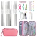 HASTHIP Aluminum Crochet Hooks Set with Bag, Stitch Markers and Needles