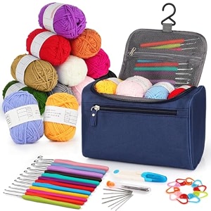 hasthip crochet kit beginners crochet hook set with crochet yarn 46pcs pcs portable crochet set ergonomic crochet hooks travel knitting crochet supplies
