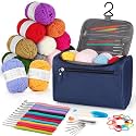 HASTHIP® Crochet Kit Beginners Crochet Hook Set with Crochet Yarn, 46Pcs PCS Portable Crochet Set Ergonomic Crochet Hooks Travel Knitting Crochet Supplies