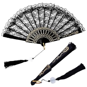 hasthip hand fan chinese fan hand fan black lace tassel fan chinese fan vintage folding hand fan gift for ladies