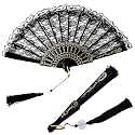 HASTHIP® Hand Fan Chinese Fan Hand Fan Black Lace Tassel Fan Chinese Fan Vintage Folding Hand Fan Gift for Ladies
