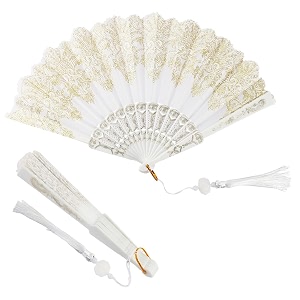 hasthip hand fan elegant white fabric hand fan traditional chinese fan with tassel charm summer fan handheld cooling fan travel hand fan gift for girls women 9 inches