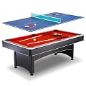 Hathaway Maverick 7 Foot Pool Table with Table Tennis Top – with Accessories for Both Games – Space-Saving Ping Pong and Pool Table Combo for Families – Matte Black Finish