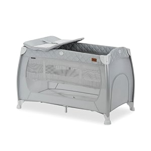 hauck travel cot 2-in-1 baby crib playpen with changing table wheels grey