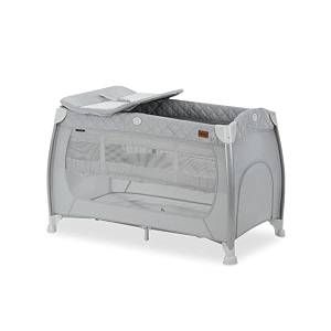 hauck travel cot 2-in-1 baby crib playpen with changing table wheels grey