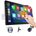 Haudio 360° Rotable Car Radio, 10.1 Inch IPS Screen Car Play with Wireless Carplay & Android Auto, 1 Din Bluetooth Stereo with 140° Rear Camera, GPS, Mirror Link, Voice Control RDS/FM/AM Radio(2+32G)