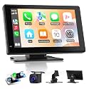Haudio Portable CarPlay Screen for Apple CarPlay &amp; Android Auto, 7 Inch Wireless Car Stereo Touchscreen with Bluetooth, GPS Navigation, Voice Control, Backup Camera Support for All Vehicles