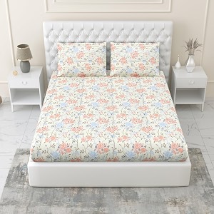 haus amp kinder fitted bedsheet 144 tc pure cotton elastic bedsheet for queen size elastic fitted bedsheets bedding set 1 bedsheet and 2 pillow cover petalhazemulticolor