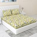 haus &amp; kinder Fitted Bedsheet 144 TC Pure Cotton Elastic Bedsheet for Queen Size Elastic Fitted Bedsheets Bedding Set 1 Bedsheet and 2 Pillow Cover Petalhaze,Multicolor