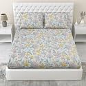 haus & kinder Fitted King Size Bedsheets 144 TC Pure Cotton Bedsheet King Size Elastic Fitted Bed Sheet Bedding Set 1 Bedsheet and 2 Pillow Cover Lily Drift