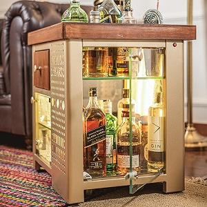 haus of bars metal by speedx- model m mini bar for home matte gold with right side display cabinet
