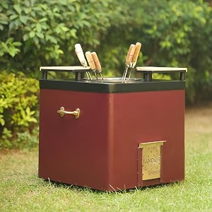 haus of bars by speedx- charcoal tandur with 4 skewers and 2 wooden plates  home cooking tandoor crafted with a blend of clay amp metal 20x20x20 inches square maroon