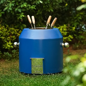 haus of bars by speedx- charcoal tandur with 4 skewers  home cooking tandoor crafted with a blend of clay amp metal 20x20x20 inches cylindrical blue