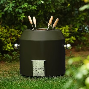 haus of bars by speedx- charcoal tandur with 4 skewers  home cooking tandoor crafted with a blend of clay amp metal 20x20x20 inches cylindrical royale green