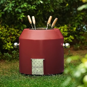 haus of bars by speedx- charcoal tandur with 4 skewers  home cooking tandoor crafted with a blend of clay amp metal 20x20x20 inches cylindrical maroon