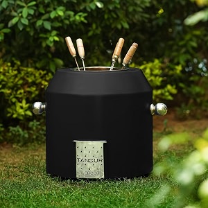 haus of bars by speedx- charcoal tandur with 4 skewers  home cooking tandoor crafted with a blend of clay amp metal 20x20x20 inches cylindrical matt black