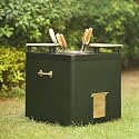 HAUS OF BARS by Speedx- Charcoal Tandur with 4 Skewers and 2 Wooden Plates | Home Cooking Tandoor Crafted with a Blend of Clay &amp; Metal, (20x20x20) Inches, Square (Royale Green)