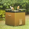 HAUS OF BARS by Speedx- Charcoal Tandur with 4 Skewers and 2 Wooden Plates | Home Cooking Tandoor Crafted with a Blend of Clay & Metal, (20x20x20) Inches, Square (Matt Gold)