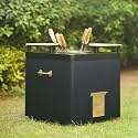 HAUS OF BARS by Speedx- Charcoal Tandur with 4 Skewers and 2 Wooden Plates | Home Cooking Tandoor Crafted with a Blend of Clay & Metal, (20x20x20) Inches, Square (Matt Black)