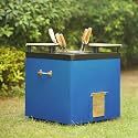 HAUS OF BARS by Speedx- Charcoal Tandur with 4 Skewers and 2 Wooden Plates | Home Cooking Tandoor Crafted with a Blend of Clay &amp; Metal, (20x20x20) Inches, Square (Blue)