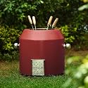 HAUS OF BARS by Speedx- Charcoal Tandur with 4 Skewers | Home Cooking Tandoor Crafted with a Blend of Clay &amp; Metal, (20x20x20) Inches, Cylindrical (Maroon)