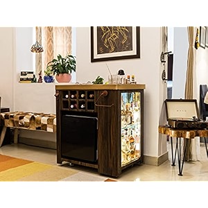 haus of bars by speedx - model x home bar cabinet wooden vinyl amp matt gold finish with built in 30l thermoelectric fridge easily movable with wheels at the bottom