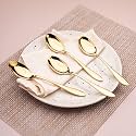Haus and Kinder Gold Stainless Steel Dinner Serving Spoon Set of 4 for Kitchen, Luxury Dining, Rice Spoons, Curry, Dal Chamcha, Tableware, Cutlery Gifts -19cm, Champagne Gold Glossy