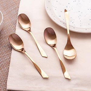 haus and kinder rose gold stainless steel dinner spoon set of 4  serving spoons for kitchen luxury dining tableware  cutlery gifts  rose gold spoon -18cm