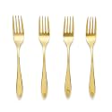 Haus and Kinder Stainless Steel Golden Fork 4 Pieces Cutlery Set for Home & Kitchen, Luxury Dining Gift, Dessert Forks, 100% Food Grade, Anti-Rust and Dishwasher Safe - 20cm l, Champagne Gold Glossy
