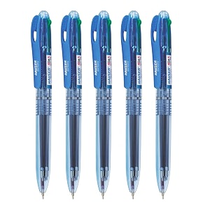 hauser germany 4 in 1 retractable ball pen box pack  durable transparent body  4 ink colors in one pen  low viscosity ink system  smooth amp effortless writing  pack of 5