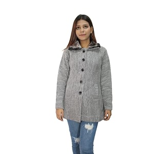 hautemoda solid collared neck casual women coat with fur collar