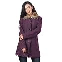 HAUTEMODA Solid Collared Neck Casual Women Coat with Fur Collar