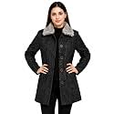 HAUTEMODA Solid Collared Neck Casual Women Coat with Fur Collar