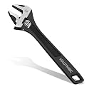 HAUTMEC 10 inch Adjustable Wrench Extra Wide Jaw Black Finish Adjustable Wrenches Drop-Forged CR-V Steel Metric &amp; SAE Scales for Home Garage Workshop DIY