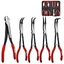 HAUTMEC 11Inch Extra Long Needle Nose Pliers Set, 5PCS Spring Loaded Heavy Duty Long Reach Pliers Include Hose Grip and Diagonal Cutting Plier, Straight and 45/90 Degree Bent Nose Pliers