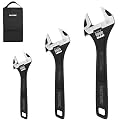HAUTMEC 3PCS Adjustable Wrench Set Extra Wide Jaw Black Finish Adjustable Wrenches Drop-Forged CR-V Steel Metric &amp; SAE Scales 6 in. 8 in. 10 in. for Home Garage Workshop DIY