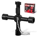 HAUTMEC 4 Way Sillcock Water Key Multi-functional Universal Cross Water Spigot Key Zinc Alloy Plumbers Electricians Valve Tools Black Silcock Key 4 Way