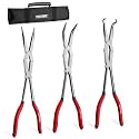 HAUTMEC Extra Long Needle Nose Pliers Set, 3PCS 13" Double Joint Long Reach Pliers, Circle Nose, Straight &amp; 45° Bent Nose Plier, Extended Reach for Narrow Spaces, Automotive &amp; DIY Repairs